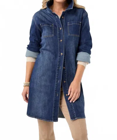 Coco + Carmen Button Front Long Shacket In Dark Denim In Blue