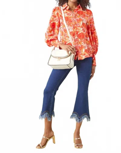Coco + Carmen Button-down Printed Blouse In Sunset Bloom In Orange