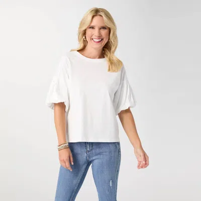 Coco + Carmen Camille Top With Pearl Puff Sleeve In White
