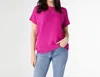 Coco + Carmen Carrigan Relaxed Short Sleeve Ribbed Top In Raspberry