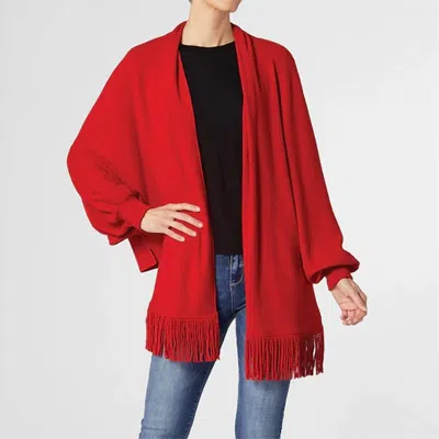 Coco + Carmen Cheryl Soft Cardigan With Fringe Wrap In Red