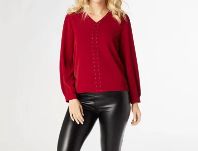 Coco + Carmen Chloe V-neck Blouse With Studs In Red