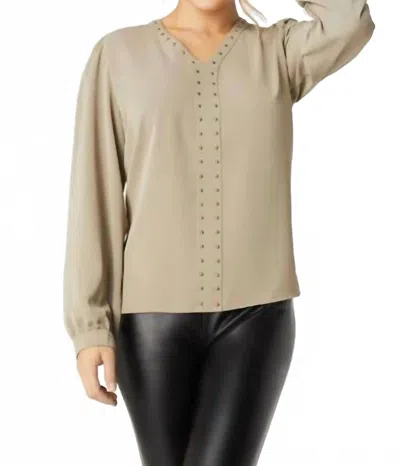 Coco + Carmen Chloe V-neck Blouse With Studs In Olive In Gray