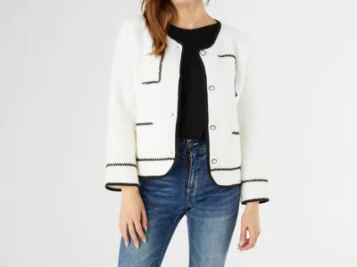 Coco + Carmen Clarice Cardigan With Trim Detail In Winter White In Multi