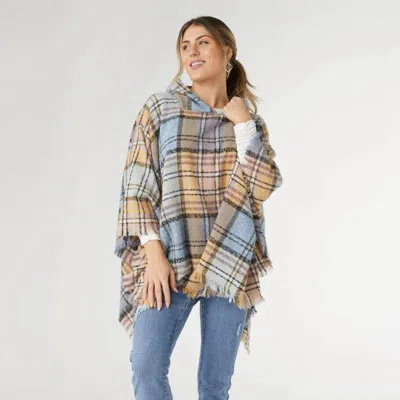 Coco + Carmen Copacabana Hooded Poncho In Powder Blue/winter Mix Plaid In Multi
