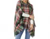 Coco + Carmen Copacabana Plaid Hooded Poncho In Green/red In Multi