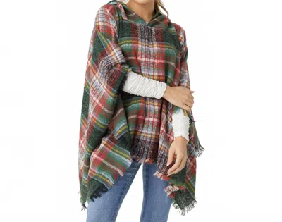 Coco + Carmen Copacabana Plaid Hooded Poncho In Green/red In Multi