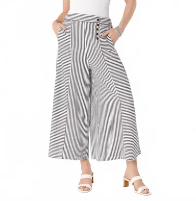 Coco + Carmen Dahila Striped Textured Pants With Side Buttons In Black And White Stripe In Multi