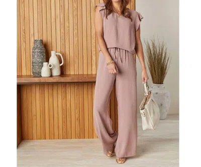 Coco + Carmen Daphne Flutter Sleeve Top And Pants Set In Dusty Plum In Pink