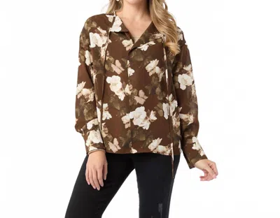 Coco + Carmen Denisa Sheer V-neck Top In Floral Print In Brown