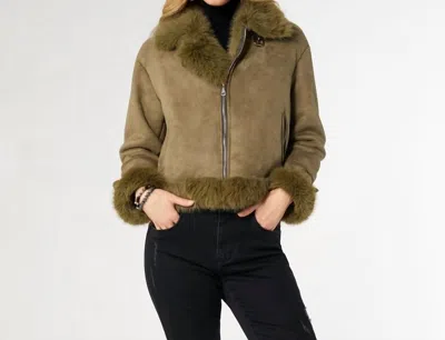 Coco + Carmen Dion Faux Fur Moto Jacket In Olive In Green