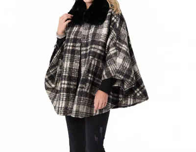 Coco + Carmen Dover Wrap With Faux Fur Collar In Black Plaid