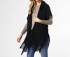 Coco + Carmen Eloise Hooded Ruana With Frayed Fringe In Black