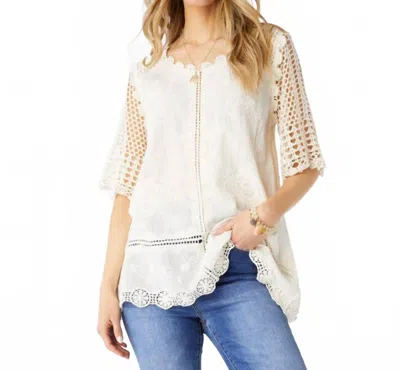 Coco + Carmen Embroidered Tunic Top With Crocheted Details And Trim In Ivory