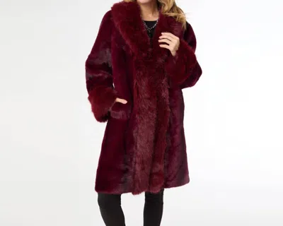 Coco + Carmen Evelyn Faux Fur Shawl Coat In Merlot In Burgundy