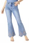 Coco + Carmen Ever Stretch Flare With Hand Bead Embroidered Scalloped Bottom In Medium In Blue