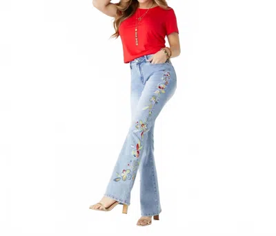 Coco + Carmen Everstretch Flare With Bright Color Embroidery Jeans In Light Denim
