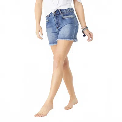 Coco + Carmen Everstretch Short With Fringe In Medium Denim In Blue