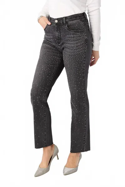 Coco + Carmen Everstretch Straight Ankle Jean With Front Rhinestones In Black Washed In Gray