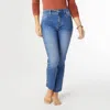 Coco + Carmen Everstretch Straight Ankle With Multi Colored Embroidered Stripe In Medium Denim In Blue