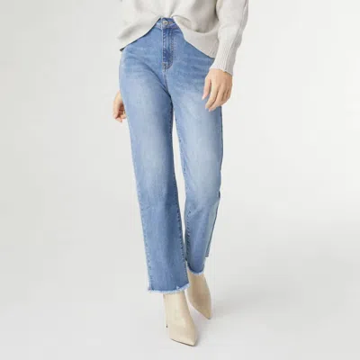 Coco + Carmen Everstretch Straight Leg Ankle With Glitter Jeans In Medium Denim In Blue