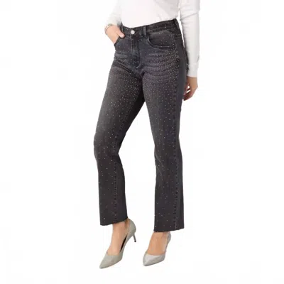Coco + Carmen Everstretch Straight Leg Jeans With Rhinestones In Dark Wash In Black