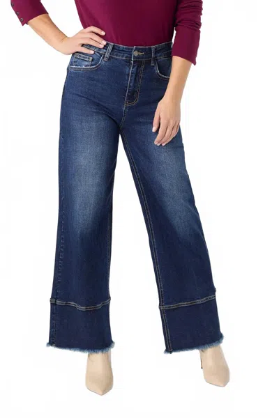 Coco + Carmen Everystretch Raw Wide Hem Jeans In Indigo In Blue