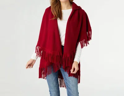 Coco + Carmen Ezra Fringe Capelet Vest With Hood In Red