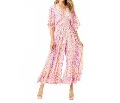 Coco + Carmen Farrah Flutter Jumpsuit In Pink/orange Animal In Multi