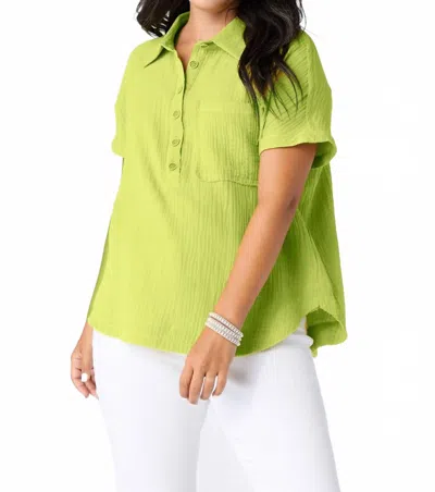 Coco + Carmen Gina Button Down Gauze Top In Lime In Green
