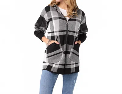 Coco + Carmen Hawthorne Plaid Hooded Cardigan In Black/grey