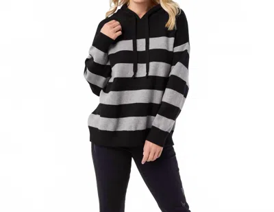 Coco + Carmen Heavenly-luxe Stripe Pullover With Hood In Black/light Heather Grey In Multi