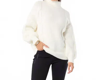 Coco + Carmen Hennie Cable Knit Turtleneck Sweater In White In Neutral