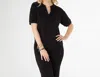 Coco + Carmen Hilarie V-neck Short Sleeve Top In Black