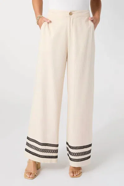 Coco + Carmen Isabelle Linen Pant With Crochet Trim In Natural In White