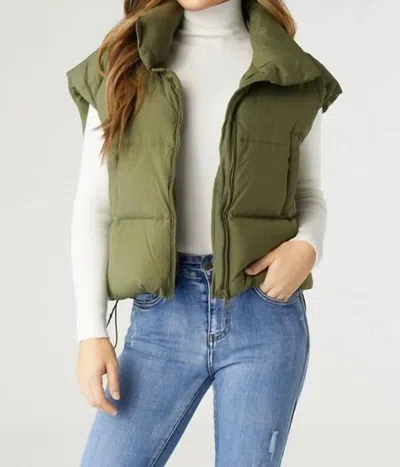 Coco + Carmen Jana Chunky Down Vest With Cinched Botton In Olive In Green