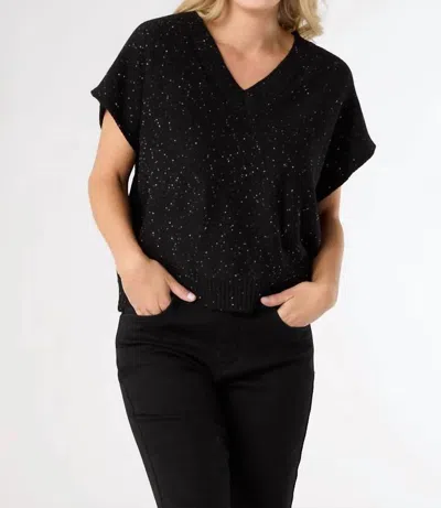 Coco + Carmen Janece Sparkle V-neck Cap Sleeve Sweater In Black