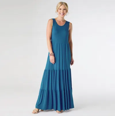 Coco + Carmen Janie Solid Tiered Maxi Dress In Ceramic In Blue
