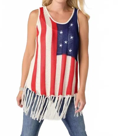 Coco + Carmen Jordyn Open Weave Fringe Flag Tank In Patriot Blue In Multi