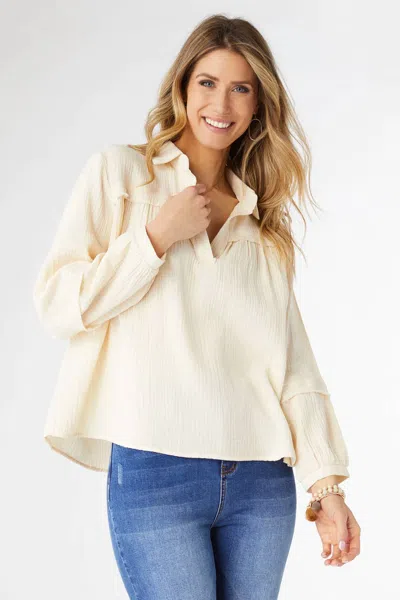 Coco + Carmen Kacey Long Sleeve Soft Gauze Top In Buttercream In White