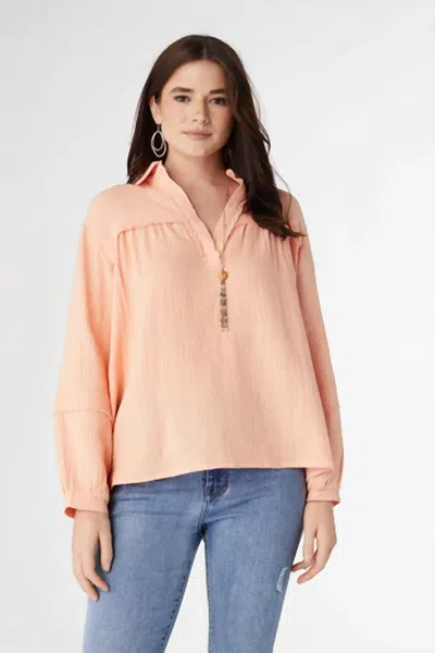 Coco + Carmen Kacey Long Sleeve Soft Gauze Top In Light Coral In Orange