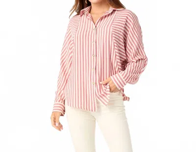 Coco + Carmen Kathy Relaxed Fit Button Front Striped Top In Lanthana In Multi