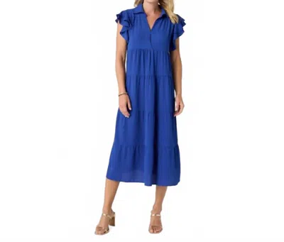 Coco + Carmen Kendall Flutter Sleeve V-neck Tiered Dress In Cobalt In Blue