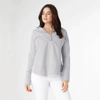 Coco + Carmen Kennedy Striped Pullover Top With Rivets In Grey/white In Gray