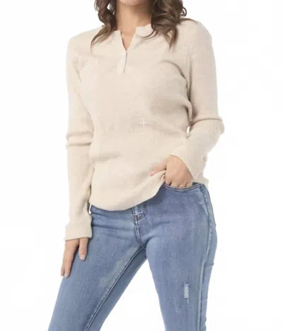 Coco + Carmen Kym Button Henley Top In Beige In White