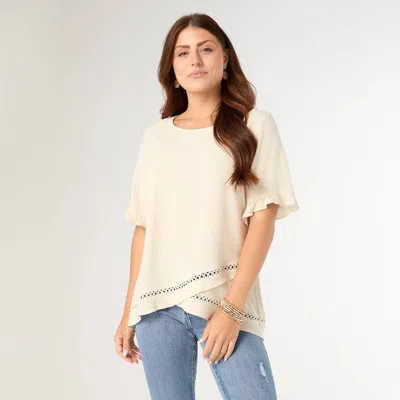Coco + Carmen Layla Short Sleeve Crossover Ruffle Top In Natural In Neutral