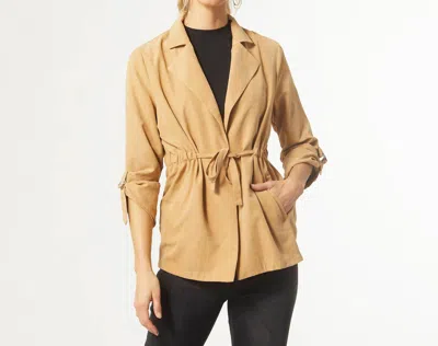 Coco + Carmen Lightweight Faux Suede Tie Shirt In Camel