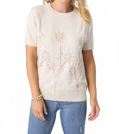 Coco + Carmen Lightweight Heavenly-luxe Short Sleeve Floral Sweater In Oatmeal In White