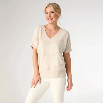 Coco + Carmen Lightweight Heavenly-luxe Short Sleeve V-neck Sweater In Oatmeal In Multi