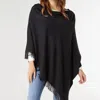 Coco + Carmen Lightweight Ponchos With Fringe In Black In Black